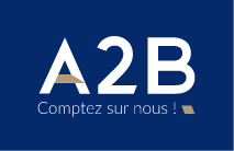 visuel du logo A2B texte blanc sur fond bleu